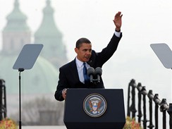 Barack Obama pi projevu na Praskm hrad (5. dubna 2009)