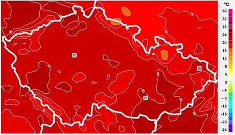 Teplotn mapa (11. dubna 2009 - 14:00)