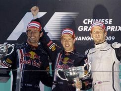 Velk cena ny. Zleva: Webber, Vettel a Button.