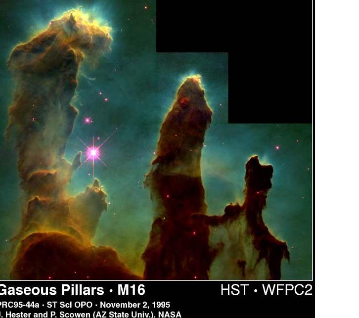 Hubblev teleskop zachytil mraky plynu, z nich se v Orlí mlhovin rodí hvzdy.
