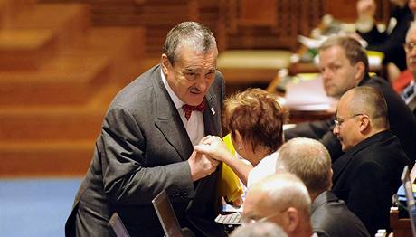 Ministr zahranií Karel Schwarzenberg ped zaátkem schze Senátu, který se zabýval Lisabonskou smlouvou (6. kvtna 2009)