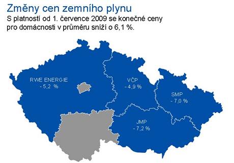 Mapa R s cenami plynu spolenosti RWE Transgas pro 3. tvrtlet 2009.