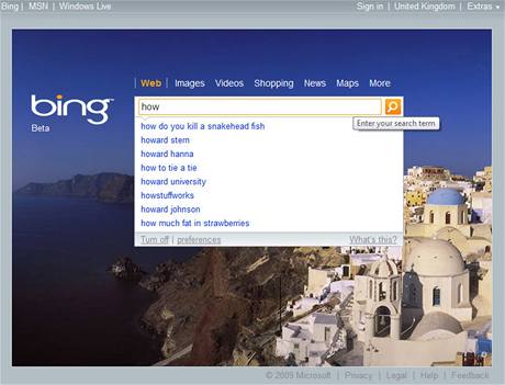 Bing - homepage s naeptvaem