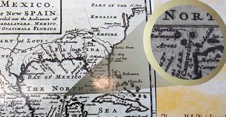Mapa se zakreslením místa, kde byl ostrov Bermeja