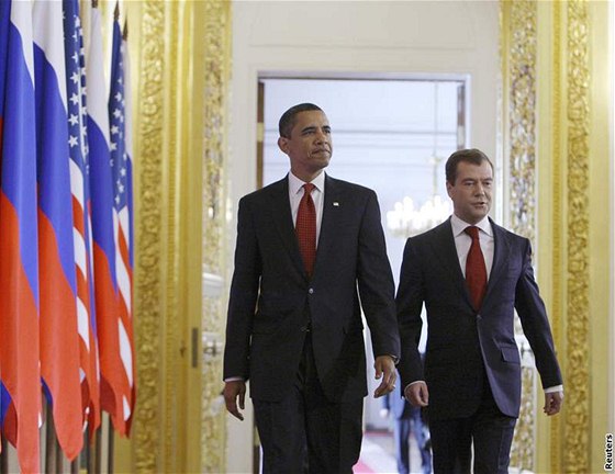 Americký prezdient Obama na návtv ruské hlavy státu Dmitrije Medvedva v Kremlu (2009)