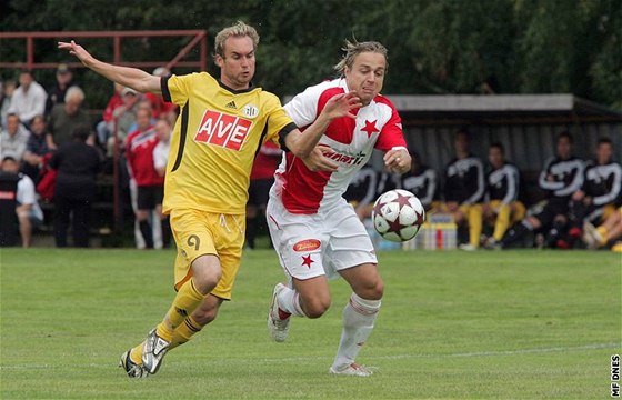 eské Budjovice - Slavia: Petr Dolej (vlevo) a Jaroslav erný