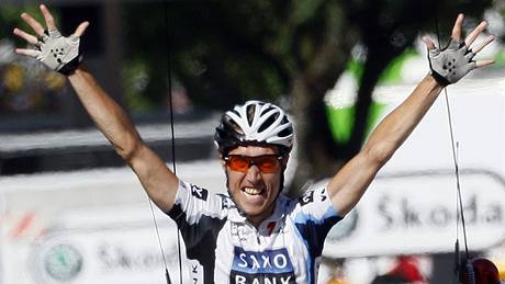 Nicki Sörensen se raduje z triumfu ve 12. etap Tour de France 2009