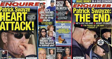 Patrick Swayze na titulkch magaznu National Enquirer