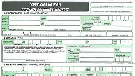 Do protokolu o dopingové kontrole se uvádjí vemoné podrobnosti, ovem do laboratoe putuje u jen jeho anonymní ást s íselným kódem.