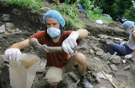 Archeologové musí kvli plánovaným odbrm vzork DNA pouívat pi práci rouky, rukavice a síky na vlasy. (6. 7. 2009)
