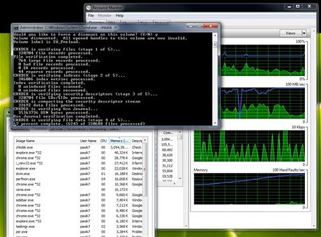 A zastavil se na cca 3,1 GB pro chkdsk.exe. Celkovì bylo vyteno 97 a 98 % fyzick pamìti.