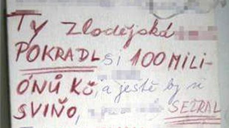 Anonymní dopis pomlouvající provozní hotelu ve Frýdku-Místku