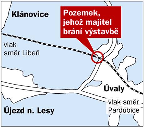 Mapa eleznice mezi Klnovicemi a valy.