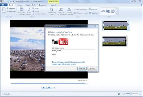 Windows Live Movie Maker - upload na YouTube