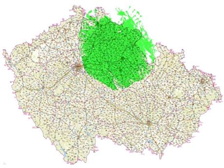 Mapa pokrytí multiplexu 1 z vysílae erná hora