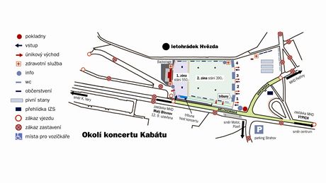 Mapa areálu pro koncert skupiny Kabát na Vypichu