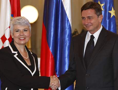 Chorvatská premiérka Kosorová a slovinský pedseda vlády Pahor (11.9.2009)