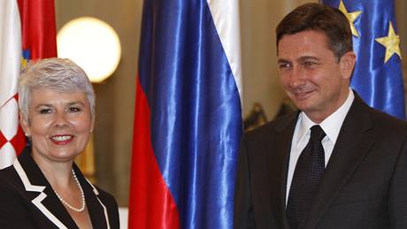 Chorvatská premiérka Kosorová a slovinský pedseda vlády Pahor (11.9.2009)