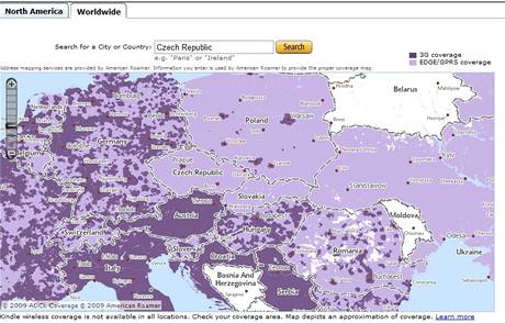 Pokryt signlem 3G (tmav fialov) a GPRS/EDGE (svtle fialov)