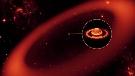 Nov objevený prstenec kolem Saturnu zaíná ve vzdálenosti asi esti milion kolem planety, jeho vnjek je o dalích est milion kilometr dále.