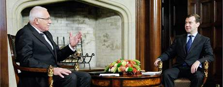 Václav Klaus na státní návtv Ruska s prezidentem Dimitrijem Medvedvem. (14. íjna 2009)