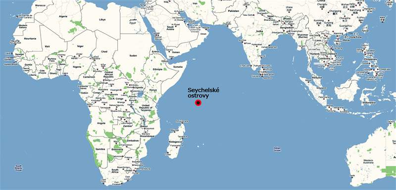 Mapa Seychelských ostrov.