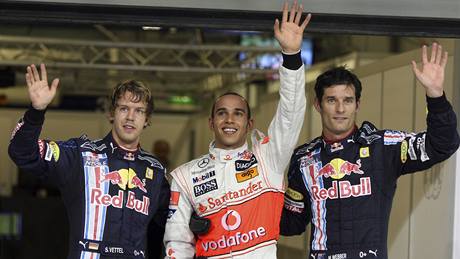 Sebastian Vettel, Lewis Hamilton a Mark Webber
