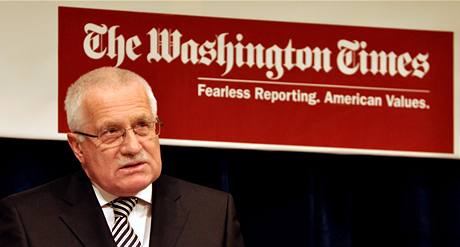Prezident Václav Klaus vystoupil na konferenci o ochran klimatu, kterou ve Washingtonu poádal konzervativní deník The Washington Times.