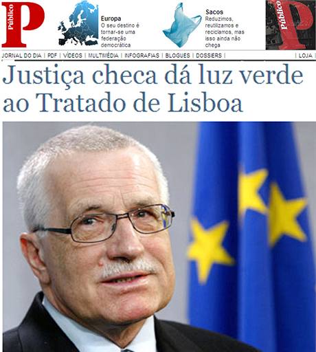 Zahranin reakce na rozhodnut stavnho soudu ohledn Lisabonsk smlouvy. (3. listopadu 2009)