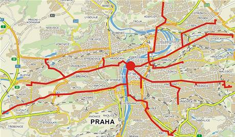 Mapa plnovanho stvkovho pochodu dopravk. Nvrh zatm nebyl schvlen