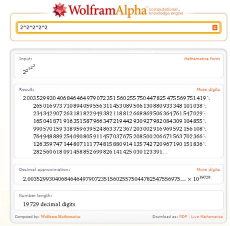 Wolfram Alpha se nezastav ani ped opravdu vysokmi sly