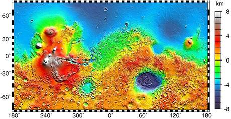 Topografick mapa Marsu