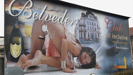 Billboard v Drobného ulici v Brn, který propaguje noní klub, je podle vyhláení soute Sexistické prasátko nejvtí urákou en.