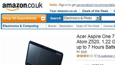 Anglická stránka populárního nákupního portálu Amazon.