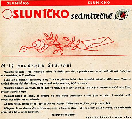 asopis pro dti Matedouka; prosinec 1949. Dopis Stalinovi.