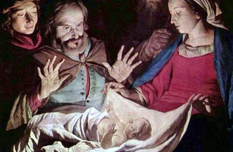 Jeíovo narození na obraze ze 17. století od Gerarda van Honthorsta