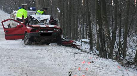 U Domaova narazilo auto do nkolika strom, spolujezdec na mst zemel