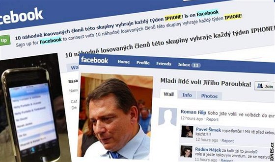 Pvodní a nová podoba skupiny na Facebooku, která nejprve lákala na iPhone, pak na Paroubka.