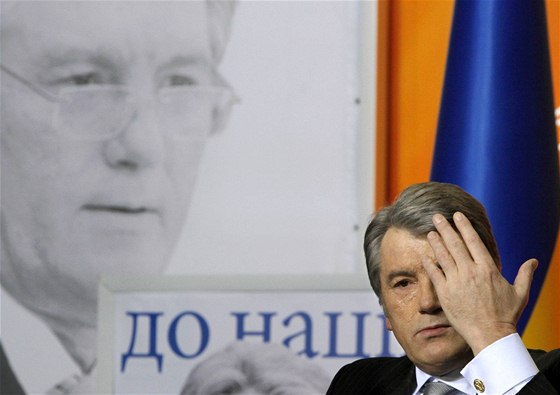 Ukrajinský prezident Viktor Juenko na pedvolebním mítinku