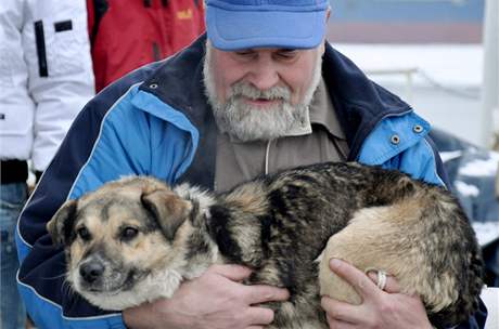 Psí kíenec, kterého v Polsku zachránili po tech dnech na ledové ke meteorologové (26. ledna 2010)