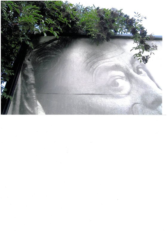 Salvator Dalí na billboardu obrostlý erným bezem