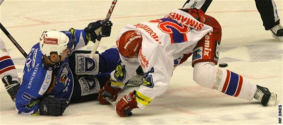 Michal Tvrdík (vlevo) v dresu Plzn v utkání proti Mountfieldu eské Budjovice. Te se ocitne v opané roli.