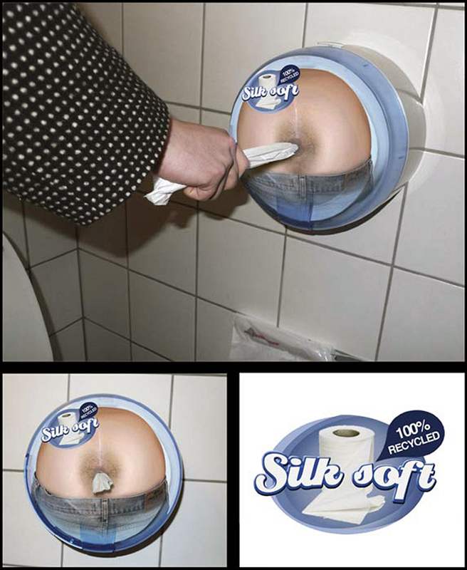 Kreativní reklamy: Hedvábn mkký toaletní papír, vyrobený ze 100% z recyklovaného papíru.