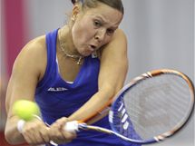 esk tenistka Lucie Hradeck pi fedcupovm utkn v Brn.