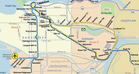 Sky Train Vancouver - mapa trat