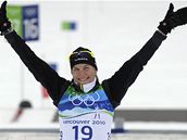 ZLAT. Slovensk biatlonistka Anastasia Kuzminov je olympijskou vtzkou ve sprintu.
