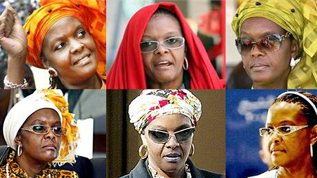 Tváe první dámy Zimbabwe Grace Mugabeové.