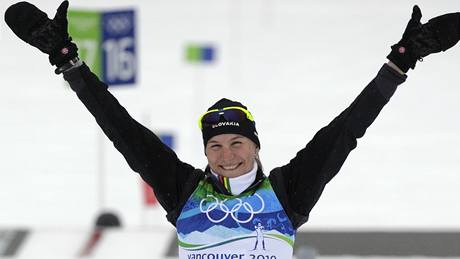 ZLATÁ. Slovenská biatlonistka Anastasia Kuzminová je olympijskou vítzkou ve sprintu.