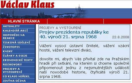 Webov strnky Vclava Klause v roce 2003