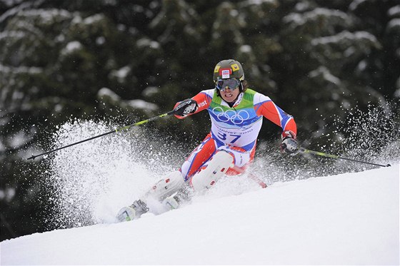 Ondej Bank pi první jízd olympijského závodu ve slalomu na ZOH ve Vancouveru.